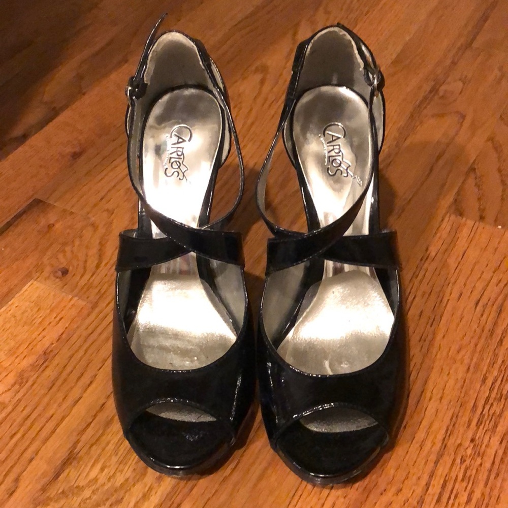 Carlos faux patent leather black shiny heels 7